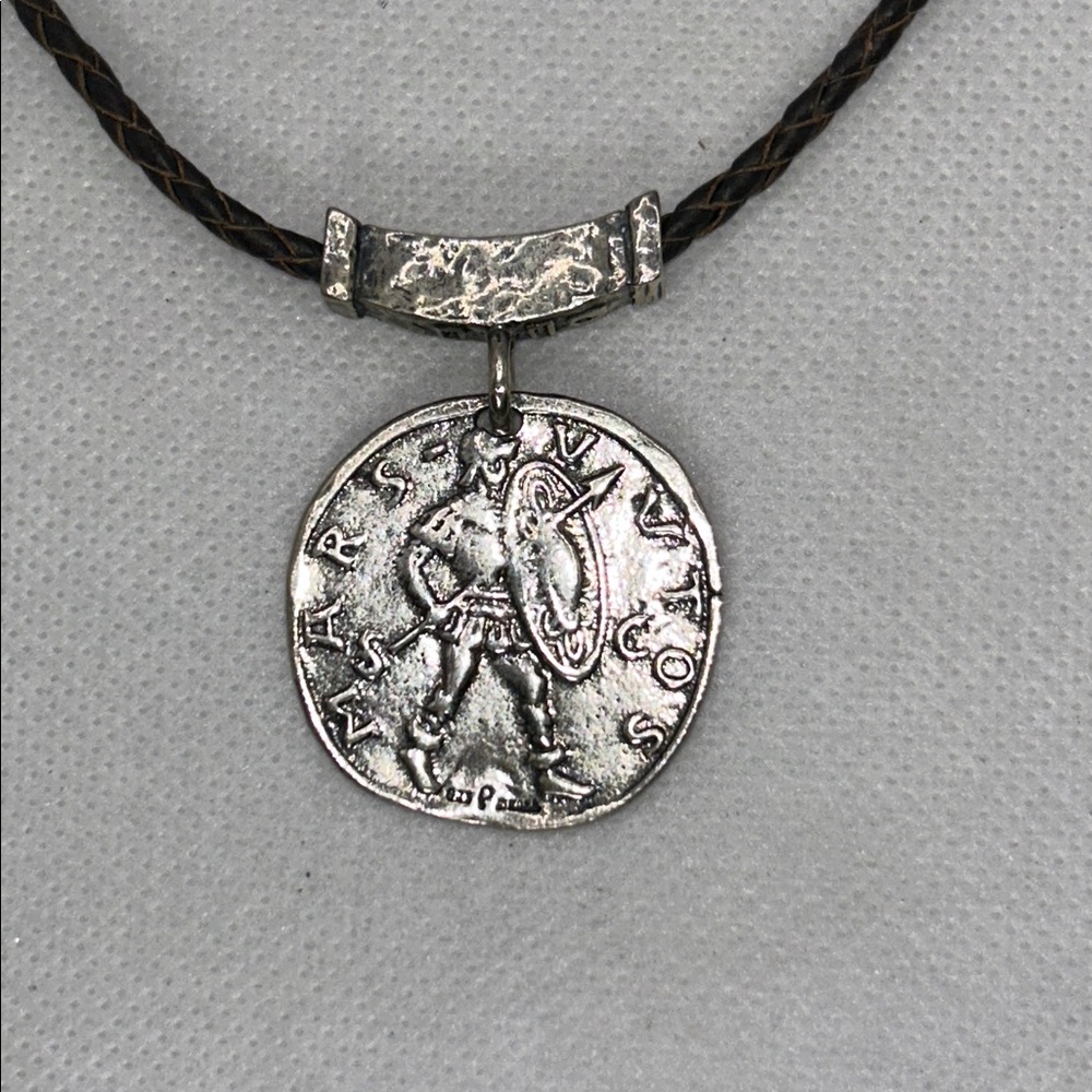 NWOT Passage To Israel Braided Leather Sterling Silver Antique Coin Necklace